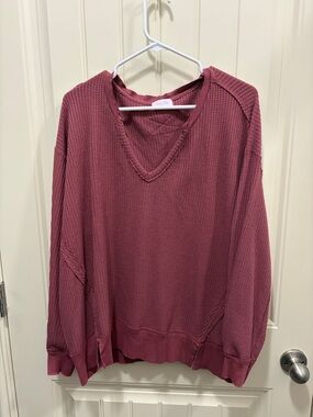 Pink Lily Mauve Waffle Knit Long Sleeve Tee